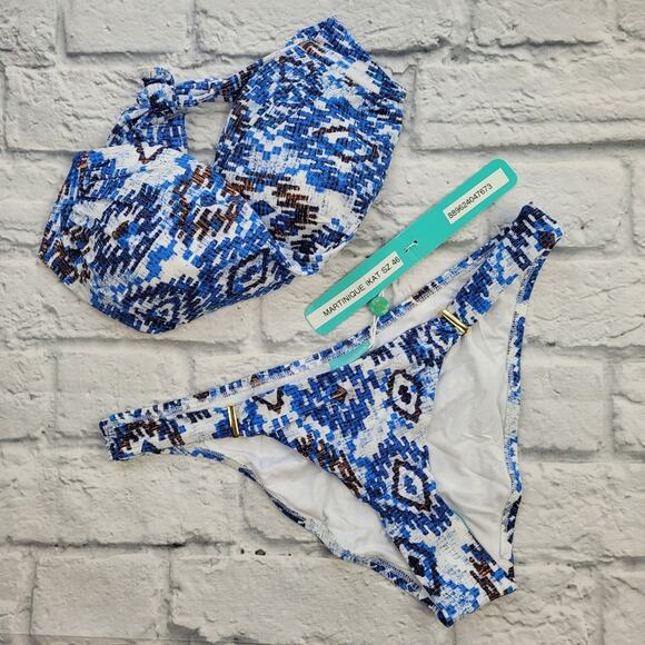 Melissa Odabash Martinique Blue Print Bandeau Bikini size Large - Picture 2 of 13
